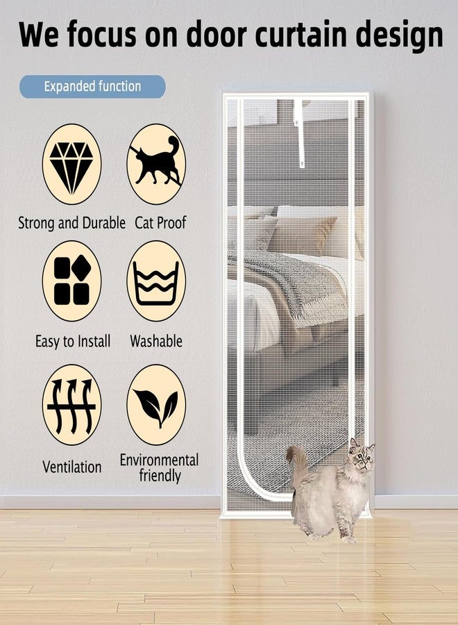 QWR Reinforced Cat Screen Door,Fits Door Opening Size 32''x 80'',Thickened Cat Resistant Mesh Screen Door for Living Room,Kitchen,Bedroom,Cat Proof Screen with Zipper Closure. (U-Type,White) - Image 4