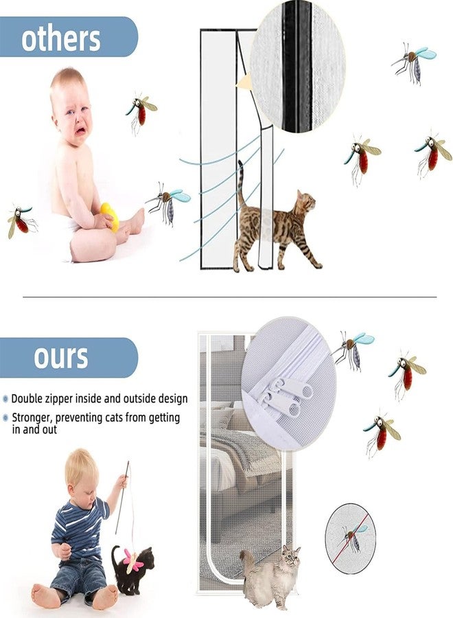 QWR Reinforced Cat Screen Door,Fits Door Opening Size 32''x 80'',Thickened Cat Resistant Mesh Screen Door for Living Room,Kitchen,Bedroom,Cat Proof Screen with Zipper Closure. (U-Type,White) - Image 5