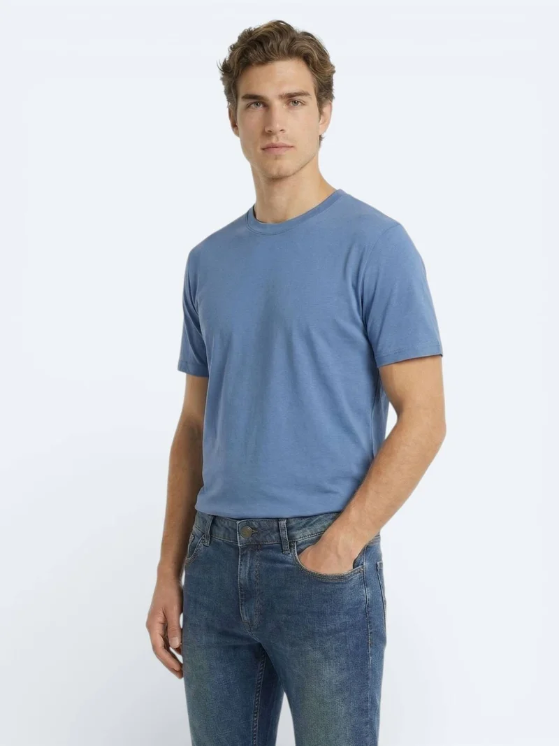 Kip Indigo Plain 100% Cotton T-Shirt