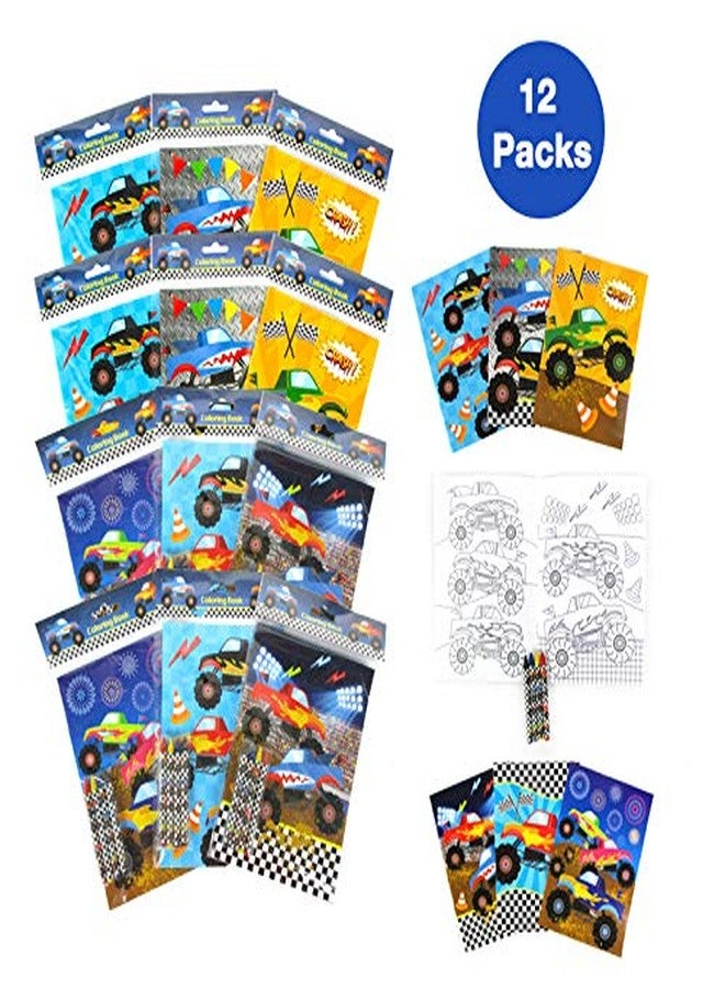 TINYMILLS Monster Truck Coloring Book Set with 12 Coloring Books and 48 Crayons Monster Truck Birthday Party Supplies Favor Bag Filler Carnival Prizes Rewards Classroom Party - Image 3