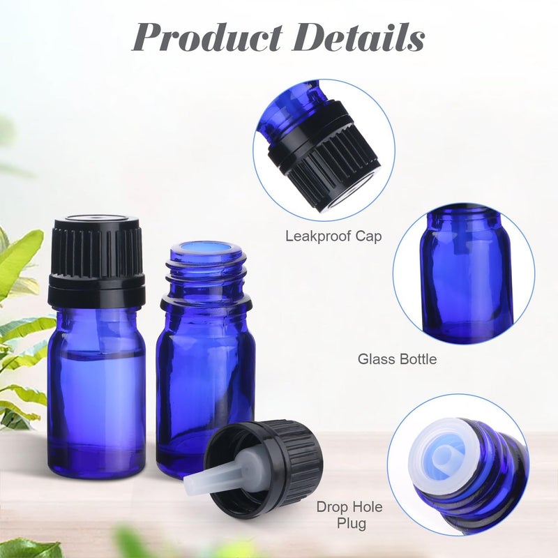 30 Pcs 5ml/0.17oz Cobalt Blue Glass Bottle Refillable Essential Oil Bottles with Orifice Dropper Reducer & Black Cap for Perfume Fragrance Liquid Cosmetic - Image 3