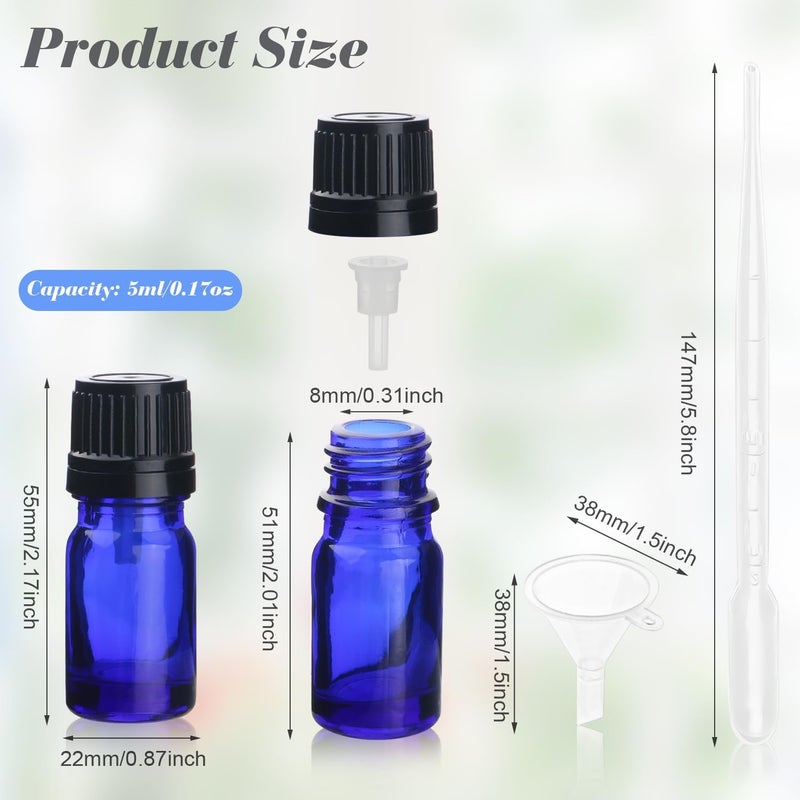 30 Pcs 5ml/0.17oz Cobalt Blue Glass Bottle Refillable Essential Oil Bottles with Orifice Dropper Reducer & Black Cap for Perfume Fragrance Liquid Cosmetic - Image 2