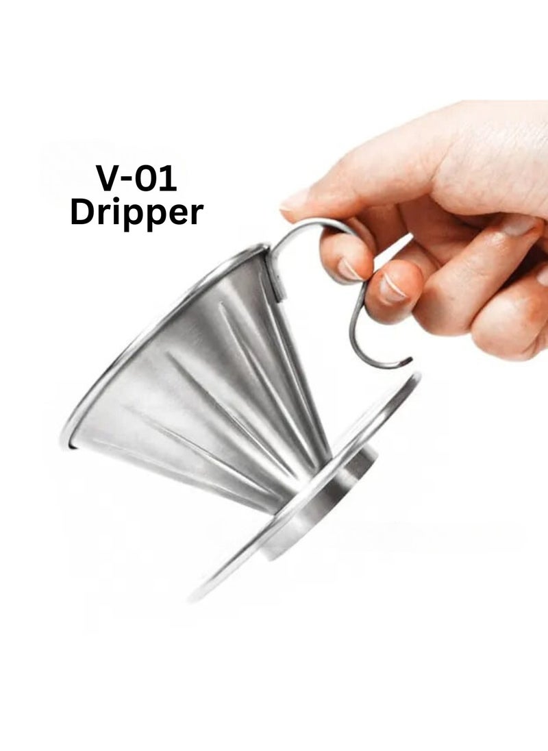 Generic Liying 01Pcs- V01 Pour Over Coffee Dripper Stainless Steel Metal Reusable Cone Coffee Filter Slow Brewing Accessories for Home Cafe Restaurants  - Image 5