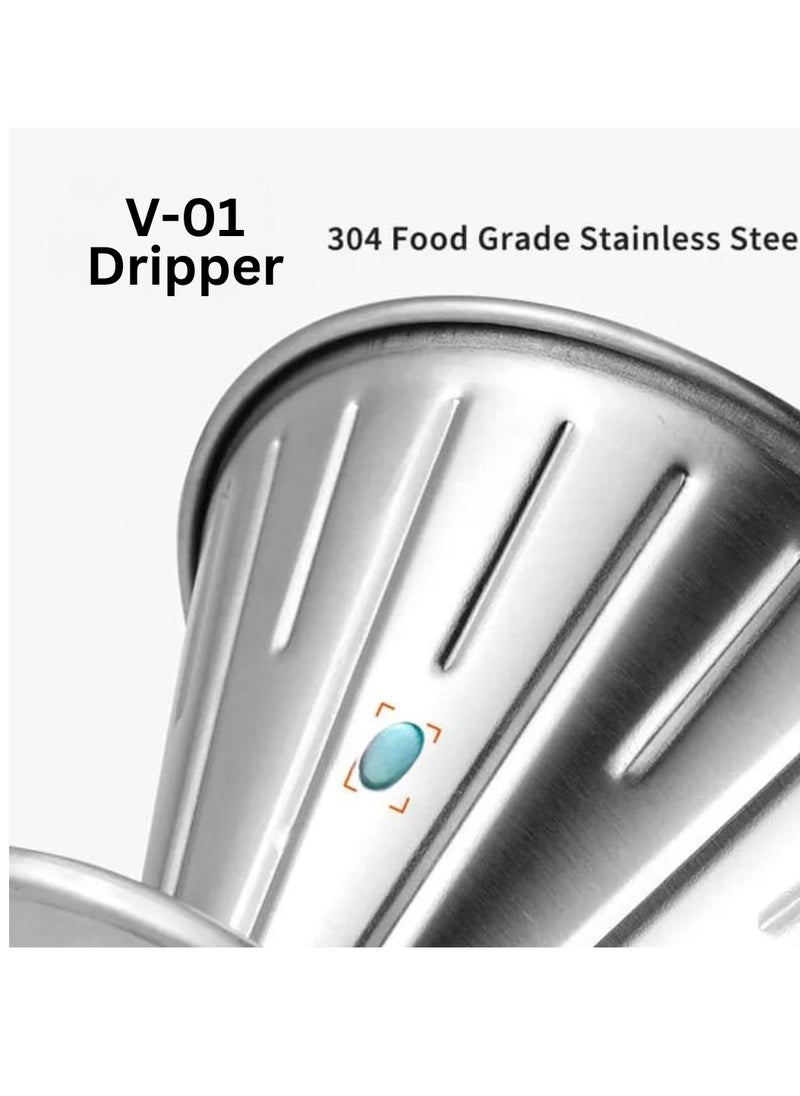 Generic Liying 01Pcs- V01 Pour Over Coffee Dripper Stainless Steel Metal Reusable Cone Coffee Filter Slow Brewing Accessories for Home Cafe Restaurants  - Image 3