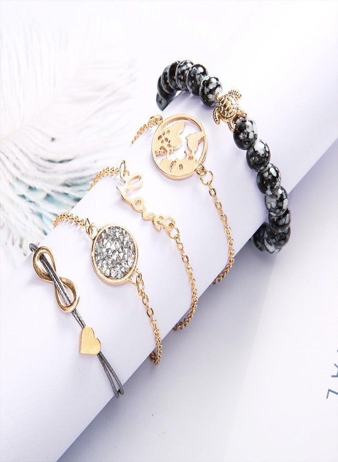 FUTIMELY Boho Layered Beaded Bracelets Set for Women Adjustable Waterproof Handmade with Love Map Turtle Pineapple Bracelet Y2K Aesthetic Beach Jewelry (Style-B) - Image 4