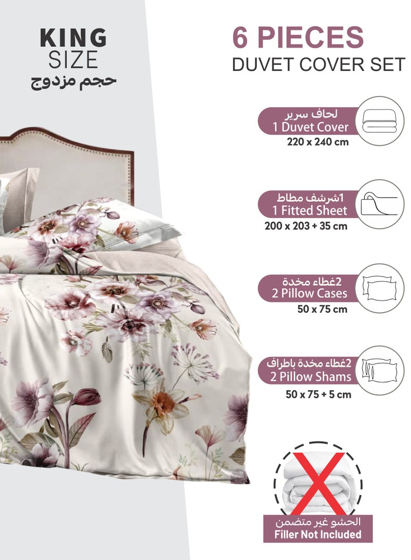Donetella Printed Duvet Set, King Size 220x240 cm - 6-Pcs Bed Set, Microfiber Fabric - 1 Duvet Cover, 1 Fitted Sheet, 2 Pillow Shams, 2 Pillowcases (Filler Not Included)  - Image 3
