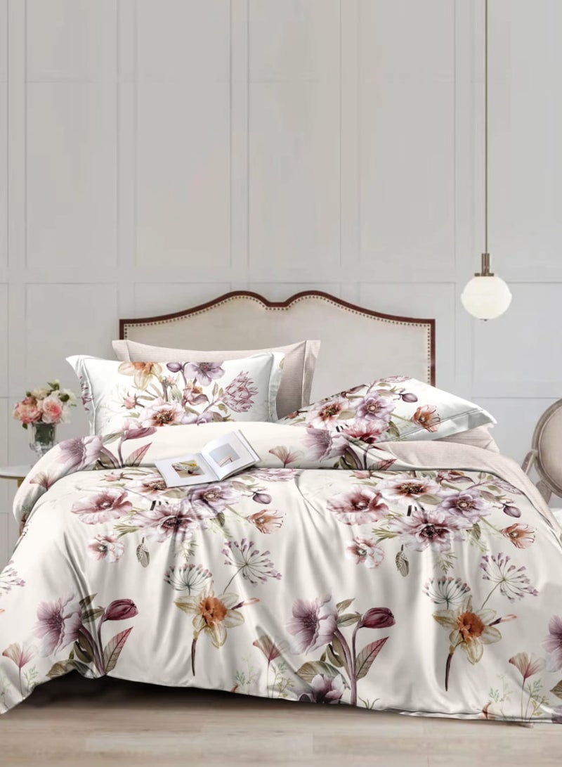 Donetella Printed Duvet Set, King Size 220x240 cm - 6-Pcs Bed Set, Microfiber Fabric - 1 Duvet Cover, 1 Fitted Sheet, 2 Pillow Shams, 2 Pillowcases (Filler Not Included)  - Image 1