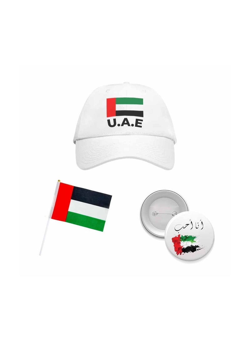Generic UAE National Day Pack of 3 Kids Combo Pack – Includes UAE Flag Cap, Handheld Flag, and UAE Button Badge – Perfect for National Day Events, and Celebrations - Image 1