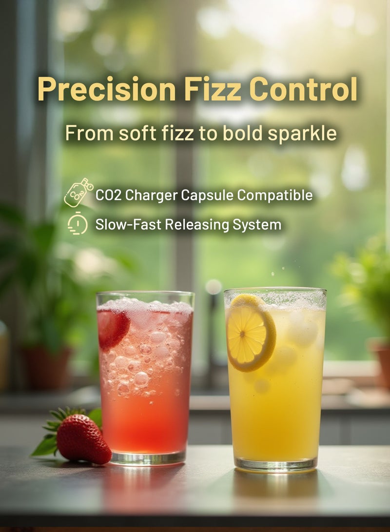 LePRESSO Sparkling Water Maker with 1+ Capsules & Slow-Fast Releasing System / Dual Bottle Support 500ml-350ml / Explosion-Proof Pet BPA Free / Co2 Chargers / CO2 Capsule Compatible / Easy to Clean - Silver - Image 4