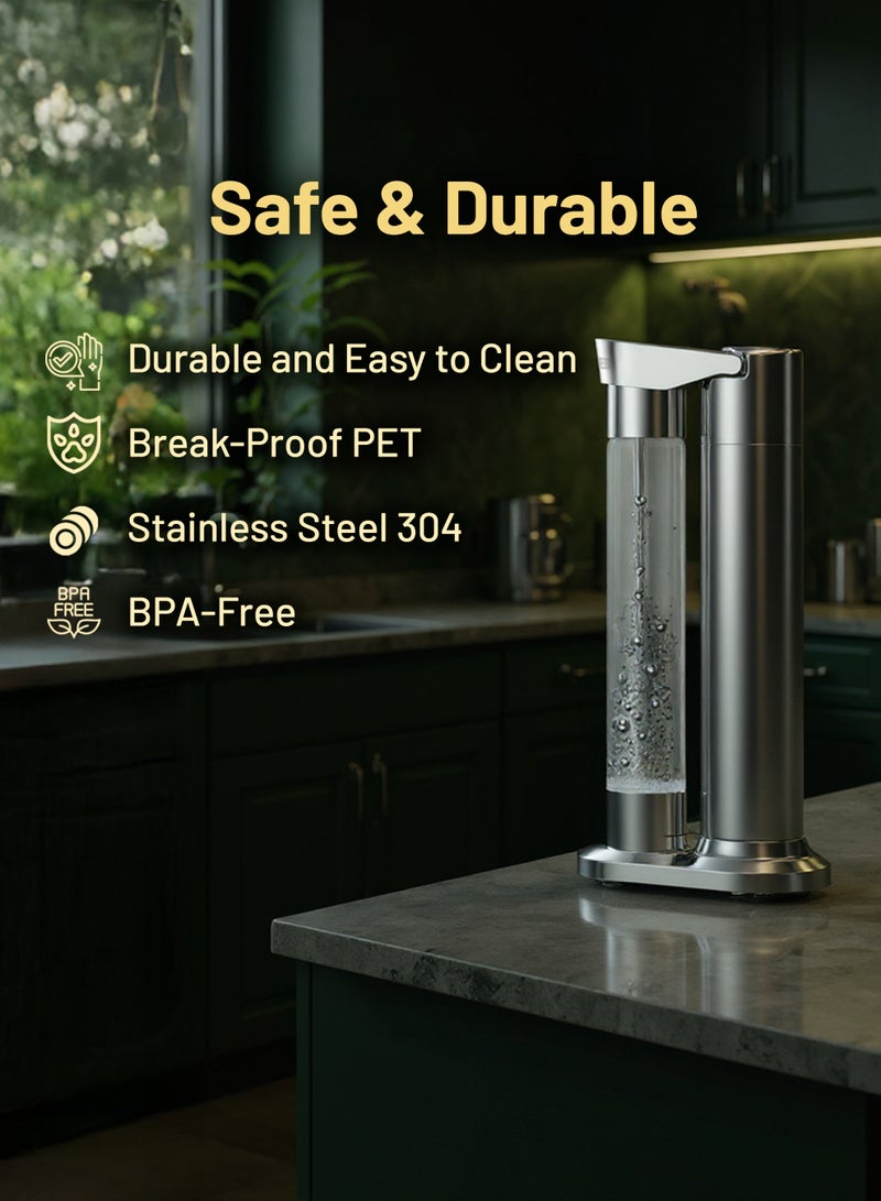 LePRESSO Sparkling Water Maker with 1+ Capsules & Slow-Fast Releasing System / Dual Bottle Support 500ml-350ml / Explosion-Proof Pet BPA Free / Co2 Chargers / CO2 Capsule Compatible / Easy to Clean - Silver - Image 5