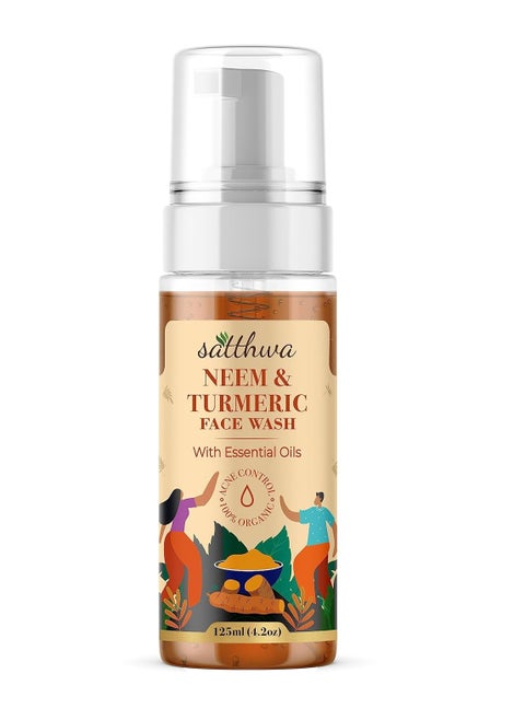 Satthwa Neem Turmeric Face Wash for Acne Pimples with Turmeric Extract Neem Leaf Extract Oil Control Cleanses and Soothes Skin Reduce Dark Spot for Glowing Skin 125 ml