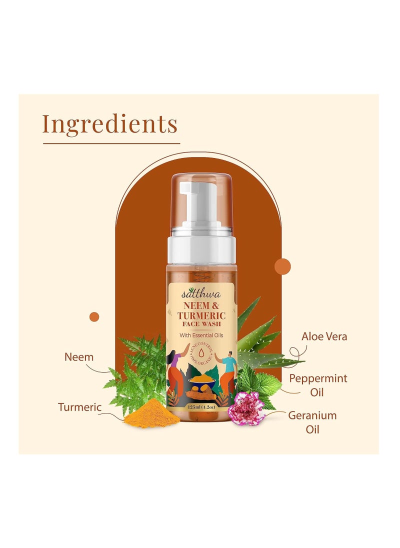 Satthwa Neem Turmeric Face Wash for Acne Pimples with Turmeric Extract Neem Leaf Extract Oil Control Cleanses and Soothes Skin Reduce Dark Spot for Glowing Skin 125 ml