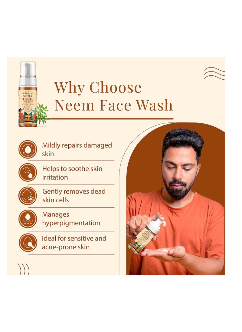 Satthwa Neem Turmeric Face Wash for Acne Pimples with Turmeric Extract Neem Leaf Extract Oil Control Cleanses and Soothes Skin Reduce Dark Spot for Glowing Skin 125 ml