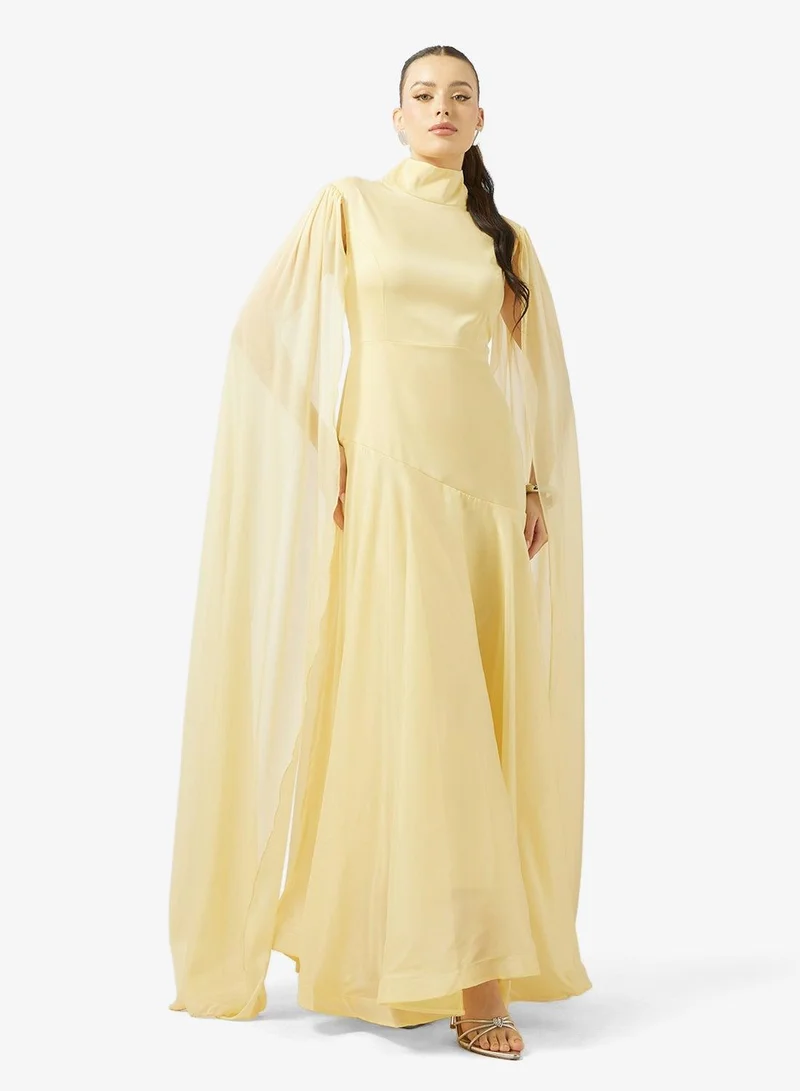 Ginger Boutique Mock Neck Draped Dress with Trail