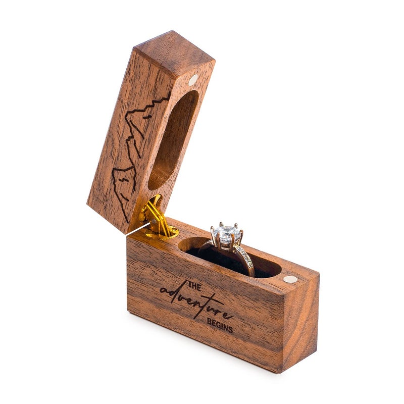 Wislist Wooden Engagement Ring Box Small Slim Flat Ring Case for ProposalWedding The adventure begins