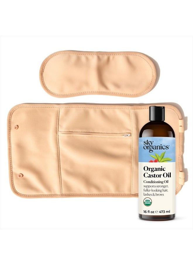 Sky Organics 16oz Castor Oil w/Wraps | Reusable Organic Castor Oil Pack | Adjustable Elastic Straps Cotton Durable Easy to Use  - Image 1