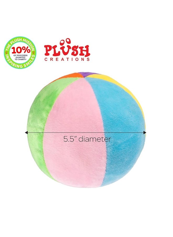 Plush Creations Plush Rainbow Fabric Ball Rattle | Soft Plush Ball for Baby & Toddlers | Baby First Ball | Infant Rattle Ball Toy | Rainbow Plush Ball | 0-36 Months  - Image 1