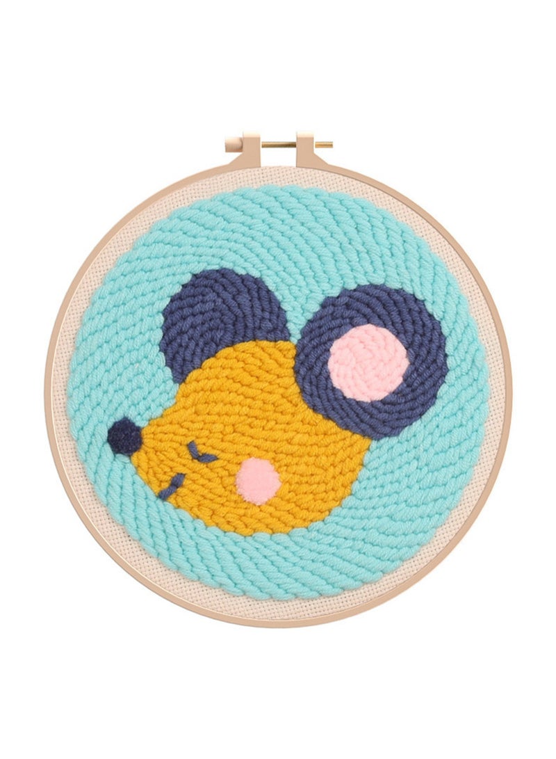 DIY Punch Needle Kit, Cute Cartoon Patterns for Beginners, 20x20cm Hoop Embroidery Punch Needle Beginner Craft Kit, Easy to Make for Adults and Children, Ideal Decorative Gift, Instructions Included (Little Mouse)  - Image 1