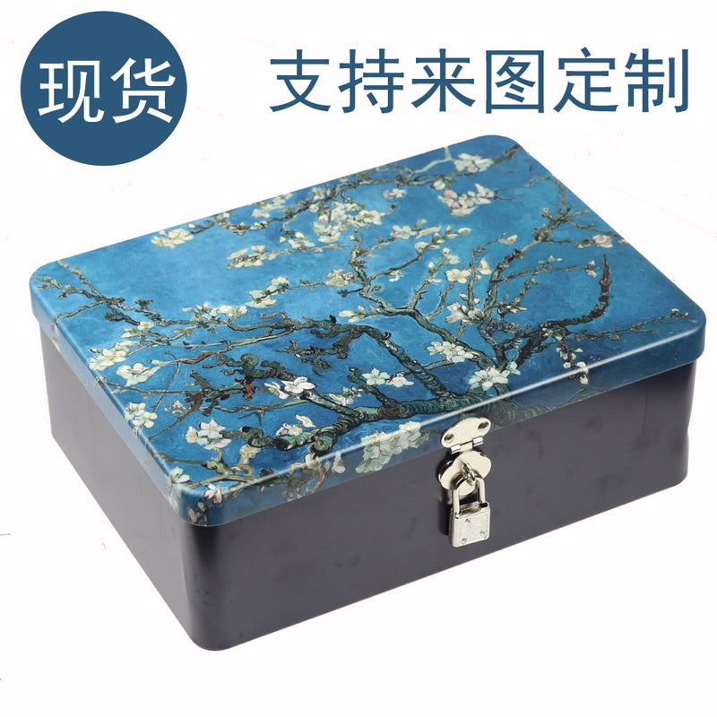 Factory Rectangular Tinplate Box With Lock Large Metal Vintage Storage Box Gift Packaging - Image 3