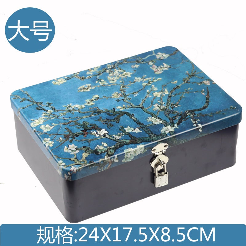Factory Rectangular Tinplate Box With Lock Large Metal Vintage Storage Box Gift Packaging - Image 4