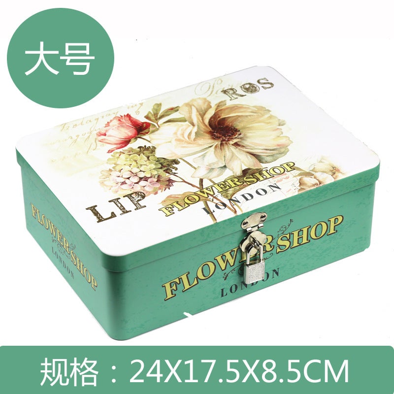 Factory Rectangular Tinplate Box With Lock Large Metal Vintage Storage Box Gift Packaging - Image 5