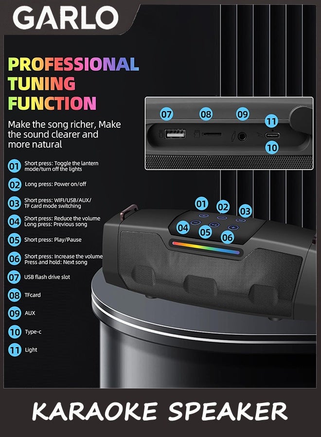 جارلو الكاراوكي مكبر الصوت مع الميكروفون,آلة الكاراوكي للبالغين والأطفال مع الأضواء,بلوتوث المحمول 5.1 مكبر الصوت,ميكروفون الكاراوكي يدعم AUX USB TF لحفلة السفر المنزلية في الهواء الطلق - Image 2