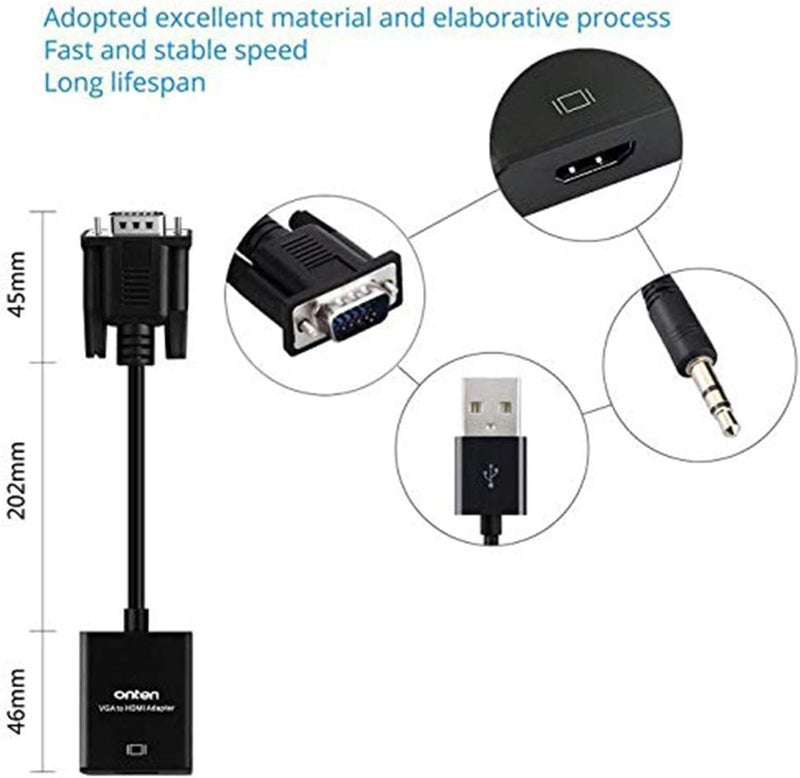 Generic VGA to HDMI Adapter, Converter Male to Female with 3.5MM Audio Jack Full HD 1080P for Connecting Monitor PC Laptop Computer Desktop HDTV Projector DVD Large Screen Office Meeting - Image 1