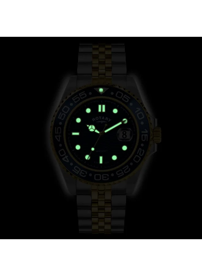 Rotary  Rotary Men's Apex 100 Blue Dial Silver & Gold Plated Stainless Steel Bracelet Watch - RGB10018/05 for Men | Best Price UAE