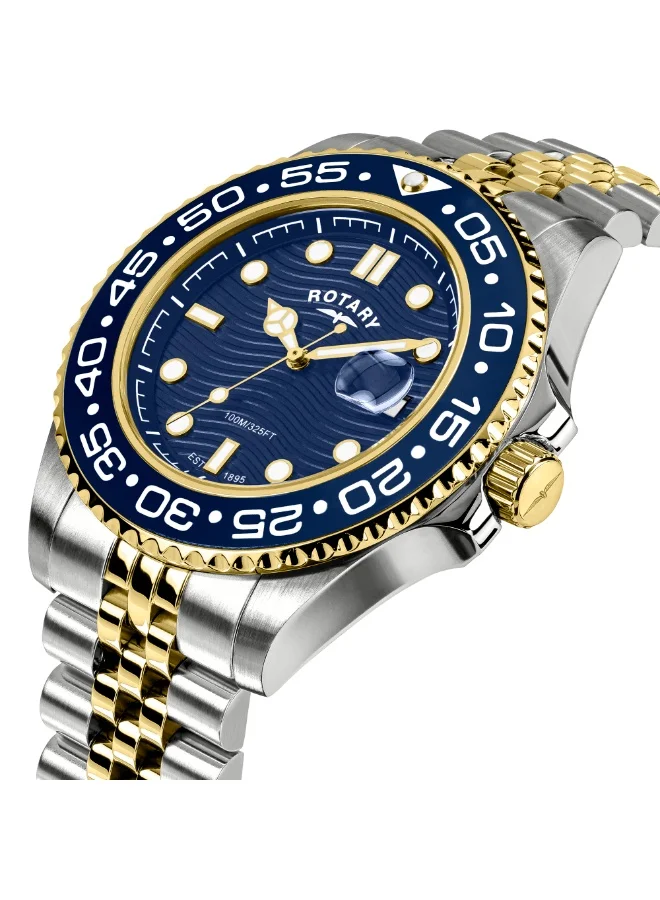 ROTARY Rotary Men's Apex 100 Blue Dial Silver & Gold Plated Stainless Steel Bracelet Watch - RGB10018/05