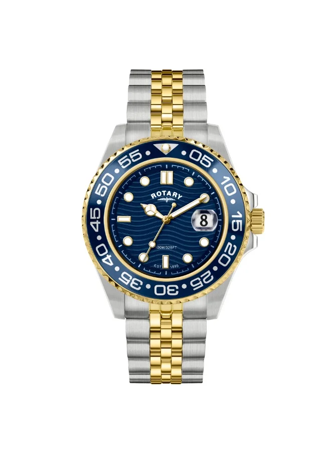 ROTARY Rotary Men's Apex 100 Blue Dial Silver & Gold Plated Stainless Steel Bracelet Watch - RGB10018/05
