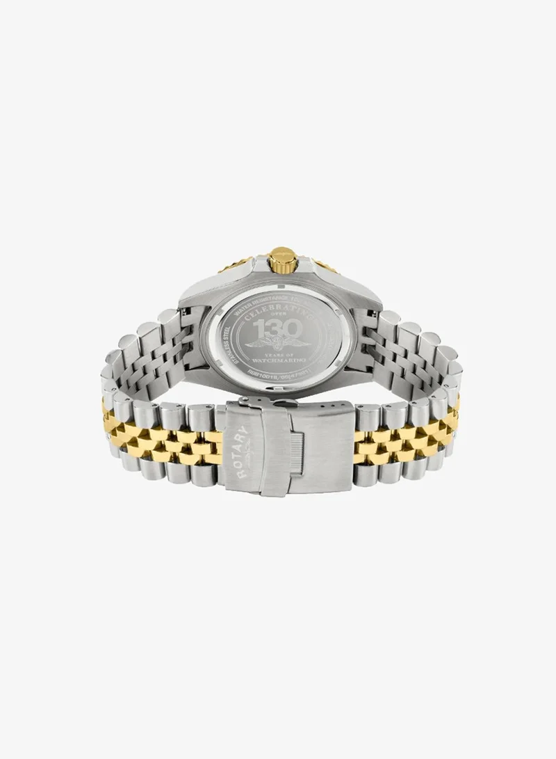 Rotary  Rotary Men's Apex 100 Blue Dial Silver & Gold Plated Stainless Steel Bracelet Watch - RGB10018/05 for Men | Best Price UAE