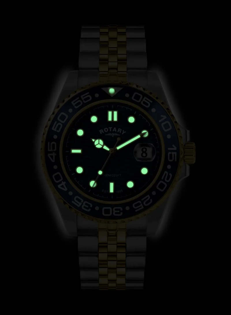 Rotary  Men's Apex 100 Analogue Watch, 45 mm, Black Dial, Two-Tone Steel Bracelet for Men | Best Price UAE