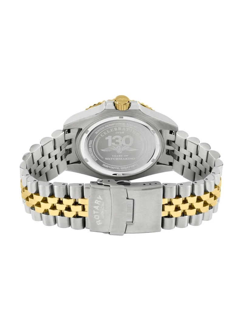 Rotary  Men's Apex 100 Analogue Watch, 45 mm, Black Dial, Two-Tone Steel Bracelet for Men | Best Price UAE