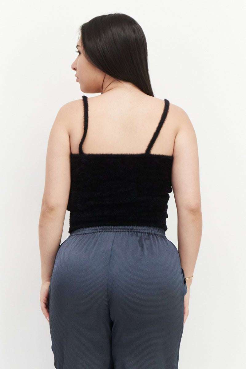 Misfit Women V-Neck Sleeveless Textured Tank Top, Black - Image 2