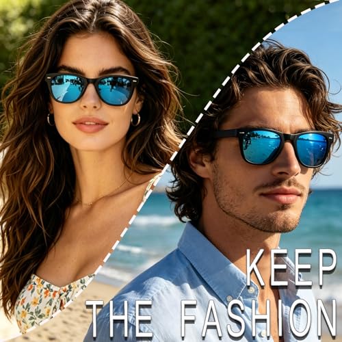 Joopin Square Folding Sunglasses Polarized UV Protection Fold Up Sun Glasses Foldable Shades for Women Men (Black Mirrored Blue) - Image 2