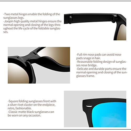 Joopin Square Folding Sunglasses Polarized UV Protection Fold Up Sun Glasses Foldable Shades for Women Men (Black Mirrored Blue) - Image 5