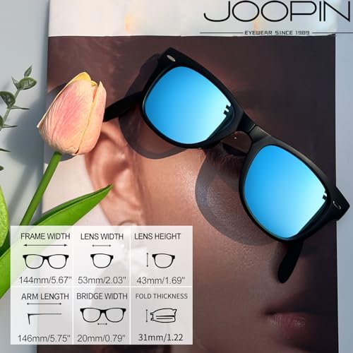 Joopin Square Folding Sunglasses Polarized UV Protection Fold Up Sun Glasses Foldable Shades for Women Men (Black Mirrored Blue) - Image 3