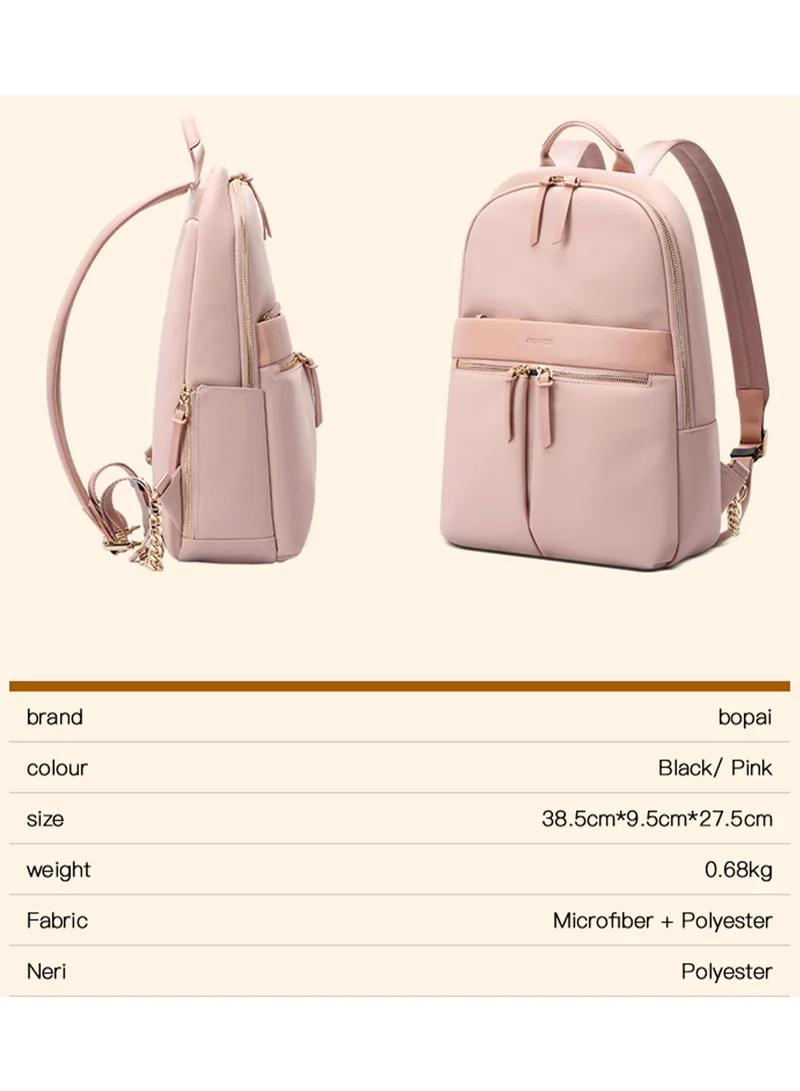 Bopai  Premium Lightweight Slim Ladies Laptop Backpack Water Resistant Synthetic Leather Daypack for Casual/Office/School/College, BO-LB505, Pink  | Best Price UAE