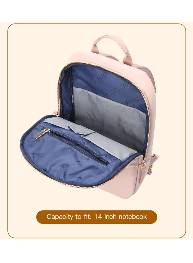 Bopai Premium Lightweight Slim Ladies Laptop Backpack Water Resistant Synthetic Leather Daypack for Casual/Office/School/College, BO-LB505, Pink