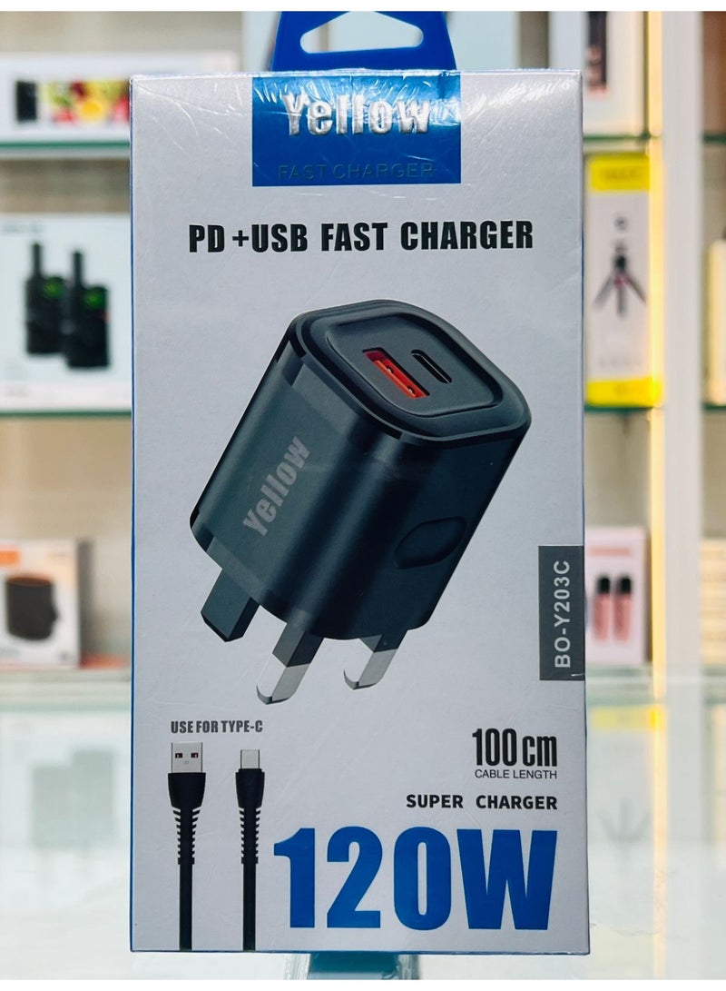 Yellow BO-Y203C 120W Super Fast Charger with Type-C Cable - Image 1