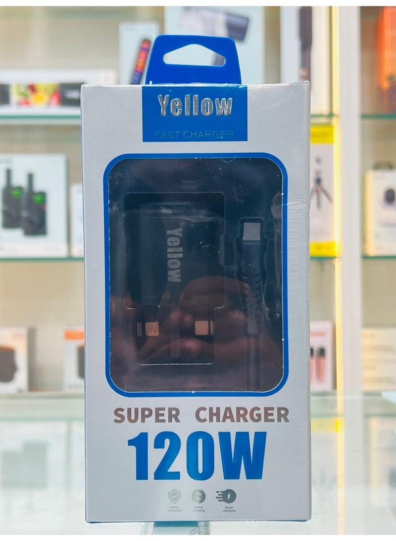 Yellow BO-Y203C 120W Super Fast Charger with Type-C Cable - Image 2