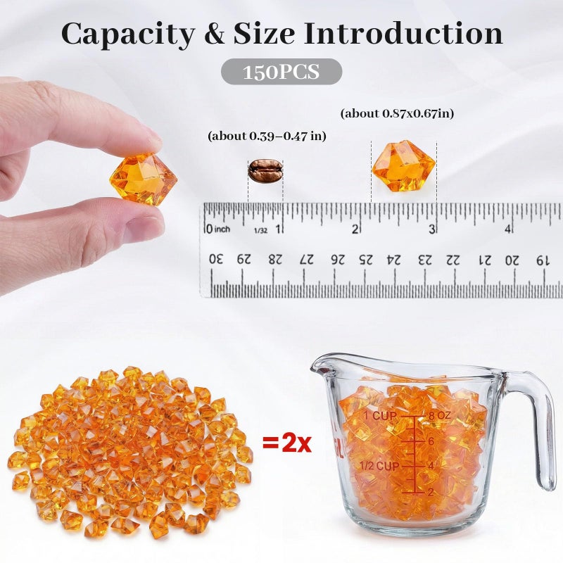DomeStar Orange Fake Crushed 150 PCS Fake Diamonds Plastic Acrylic Clear Ice Rock Diamond Crystals Faux Ice Cubes Gems for Home Decoration Wedding Display Vase Fillers - Image 2