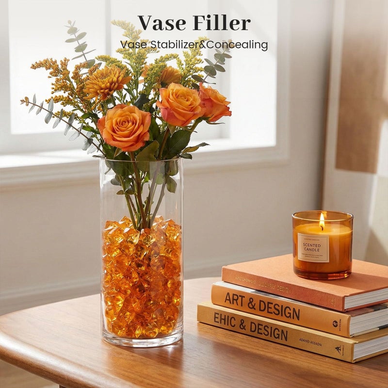 DomeStar Orange Fake Crushed 150 PCS Fake Diamonds Plastic Acrylic Clear Ice Rock Diamond Crystals Faux Ice Cubes Gems for Home Decoration Wedding Display Vase Fillers - Image 3