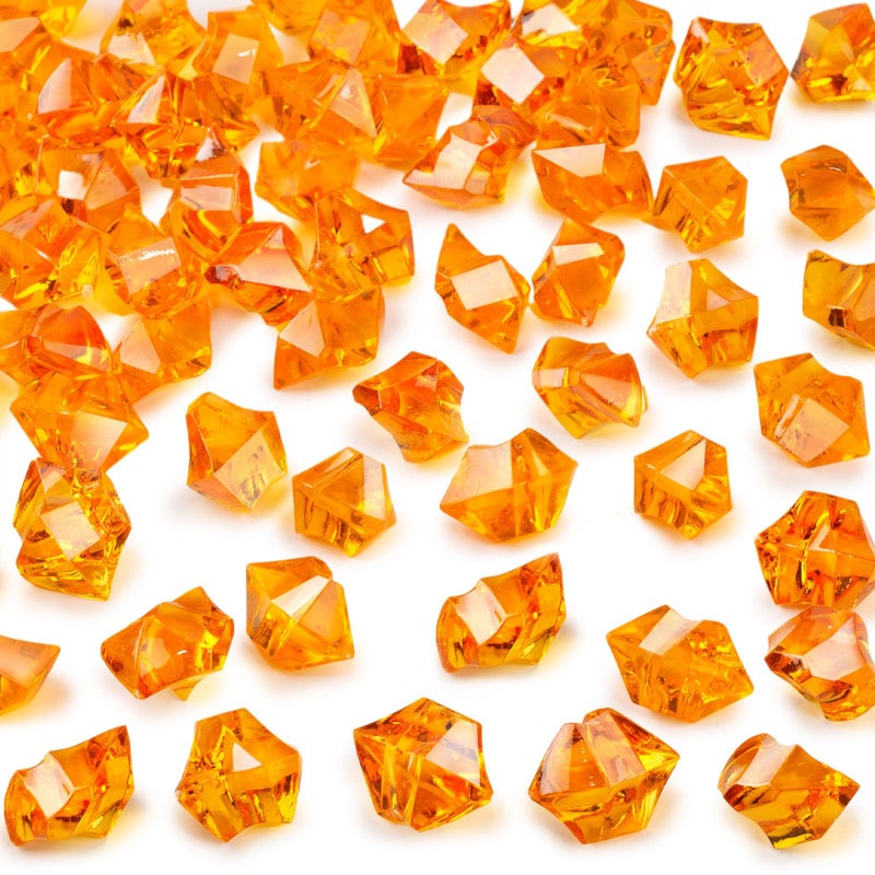 DomeStar Orange Fake Crushed 150 PCS Fake Diamonds Plastic Acrylic Clear Ice Rock Diamond Crystals Faux Ice Cubes Gems for Home Decoration Wedding Display Vase Fillers - Image 1
