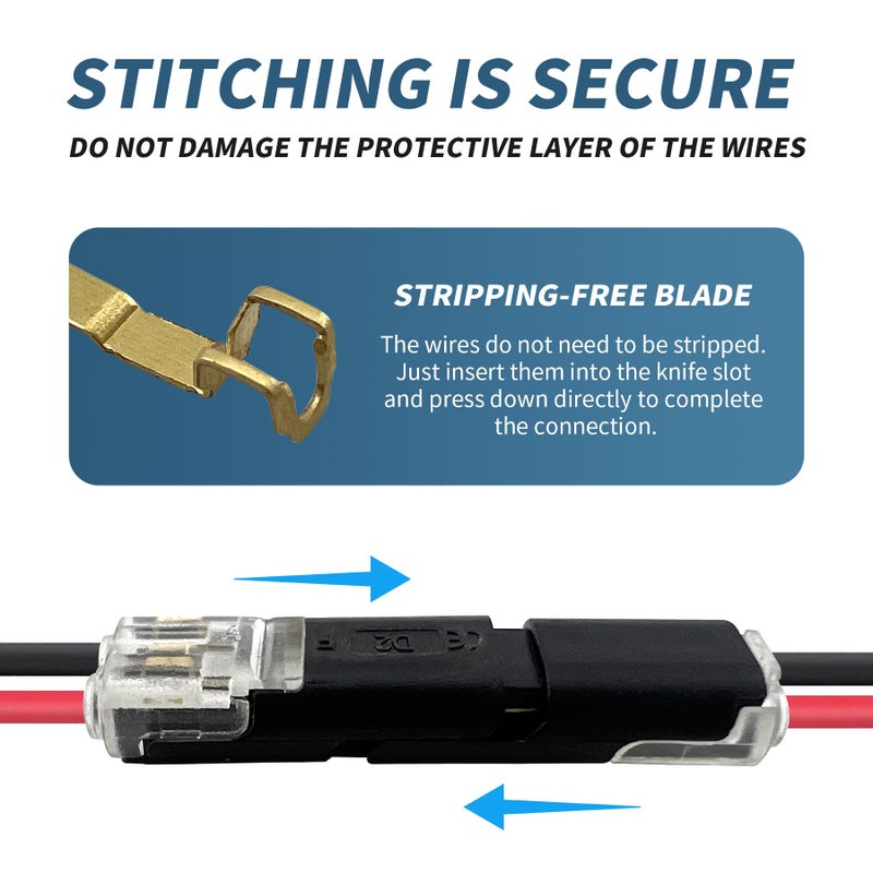 MateIJS 30PCS 3-Pin Double Wire Plug-in Connector with Locking Buckle, No-Stripping Quick Splice Clips for 22-18 AWG LED Strip Light & Electrical Cable, Tool-Free Fast Secure Connection - Image 3