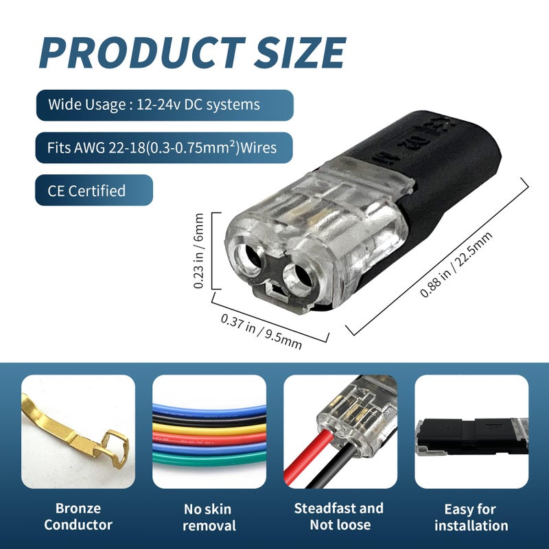 MateIJS 30PCS 3-Pin Double Wire Plug-in Connector with Locking Buckle, No-Stripping Quick Splice Clips for 22-18 AWG LED Strip Light & Electrical Cable, Tool-Free Fast Secure Connection - Image 2
