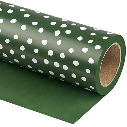 WRAPAHOLIC Reversible Wrapping Paper Mini Roll 17 Inch X 33 Feet Dark Green and Delicate Polka Dots Design for Birthday Holiday Wedding Baby Shower - Image 1