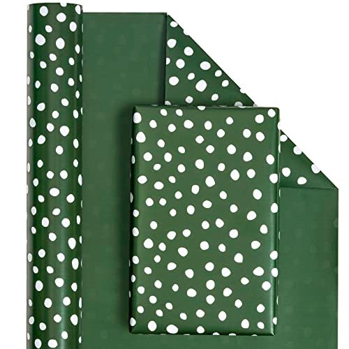 WRAPAHOLIC Reversible Wrapping Paper Mini Roll 17 Inch X 33 Feet Dark Green and Delicate Polka Dots Design for Birthday Holiday Wedding Baby Shower - Image 3
