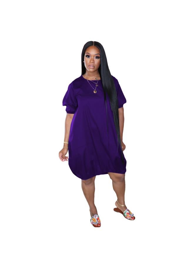 Europe And The United States New Independent Station Large Size Women's New Solid Color Casual Bubble Skirt Dress