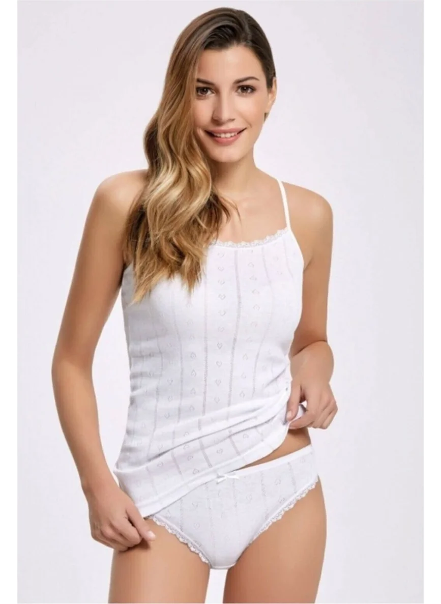 Tutku 6 Pieces White Color Jacquard Rope Suspended Singlet